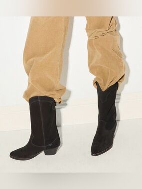 Freda Salvador Black Suede Western Ankle Boots